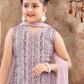 Pleasing Purple Colored Embroidery Coat Palazzo Pant With Dupatta Set Near Me