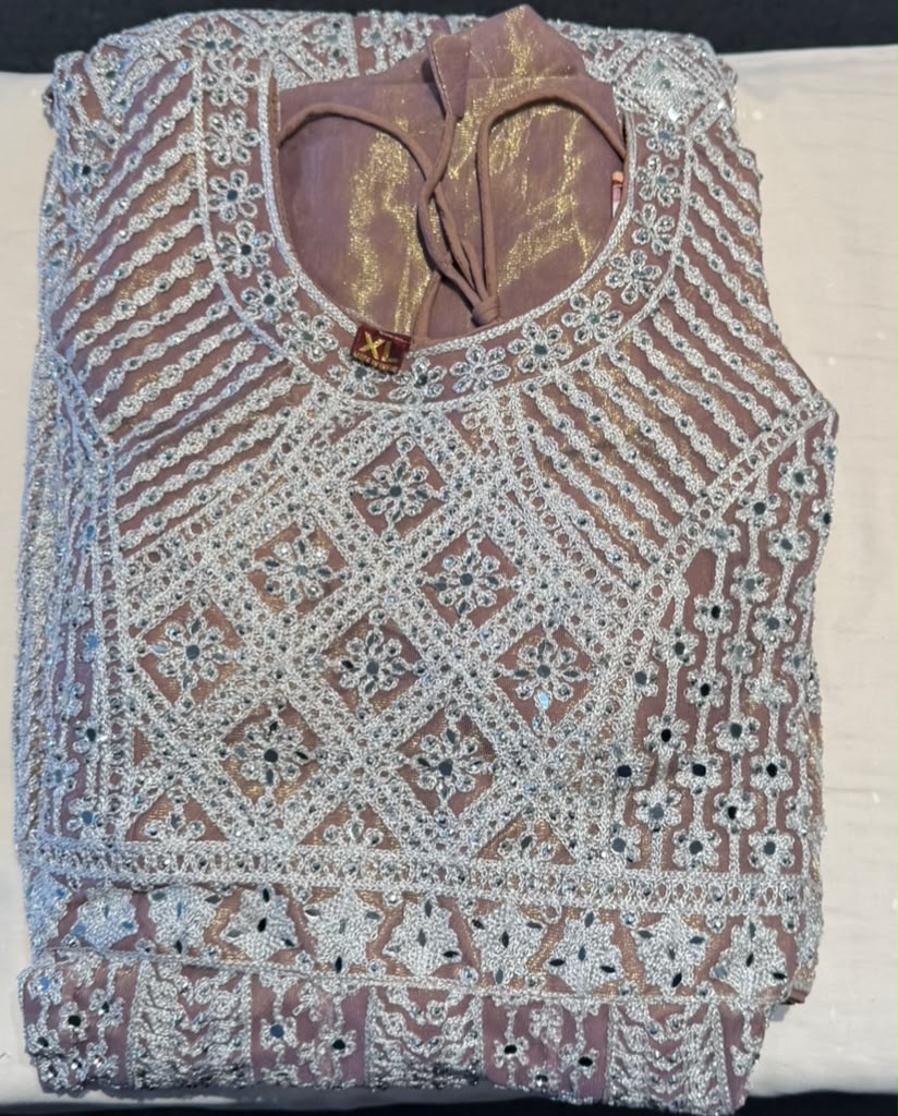 Delightful Brown Mauve And White Color Net Fabric Anarkali Gown With Embroidery And Mirror Work For Women