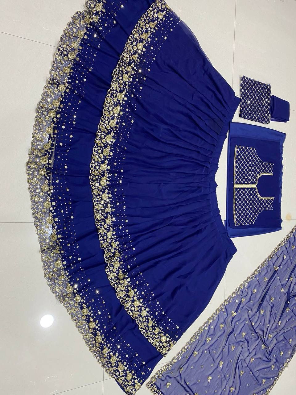 Attractive Blue Colored Heavy Georgette Embroidery With Sequins Work Lehenga Choli