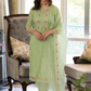 Alluring Green Color Cotton Embroidery Kurti & Pant With Dupatta