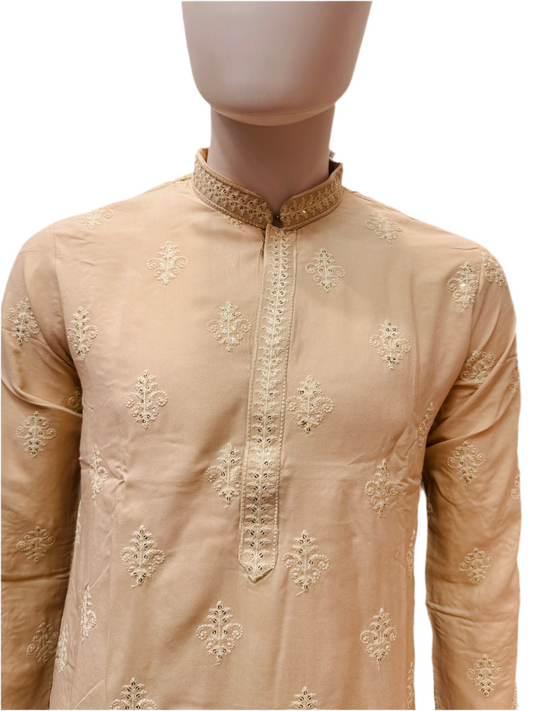Alluring Off White Color Embroidery Work Men kurta Suits For Men