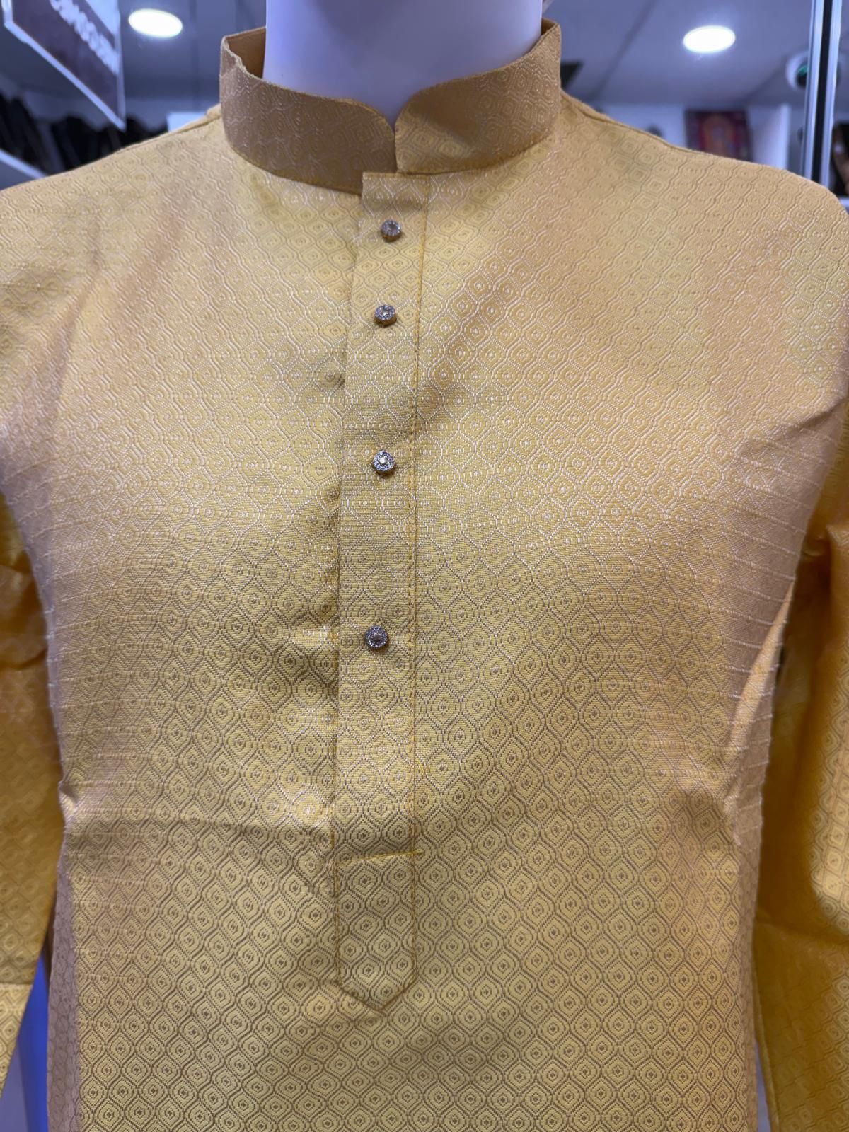 Amazing Yellow Color Cotton With Self Design Kurta Suits For Men