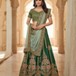 Attractive Green Color Embroidery And Multi Needle Work Lehenga Choli With Net Dupatta