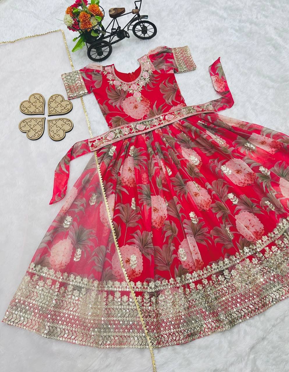 Red Colored Heavy Faux Georgette Sequins Work Gown For Girls Near Me