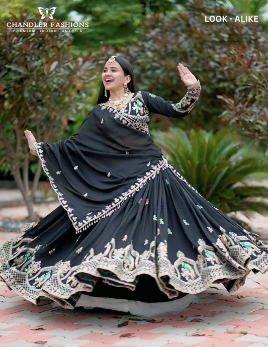 Amazing Black Color Embroidery And Thread Work Lehenga Choli With Dupatta For Women