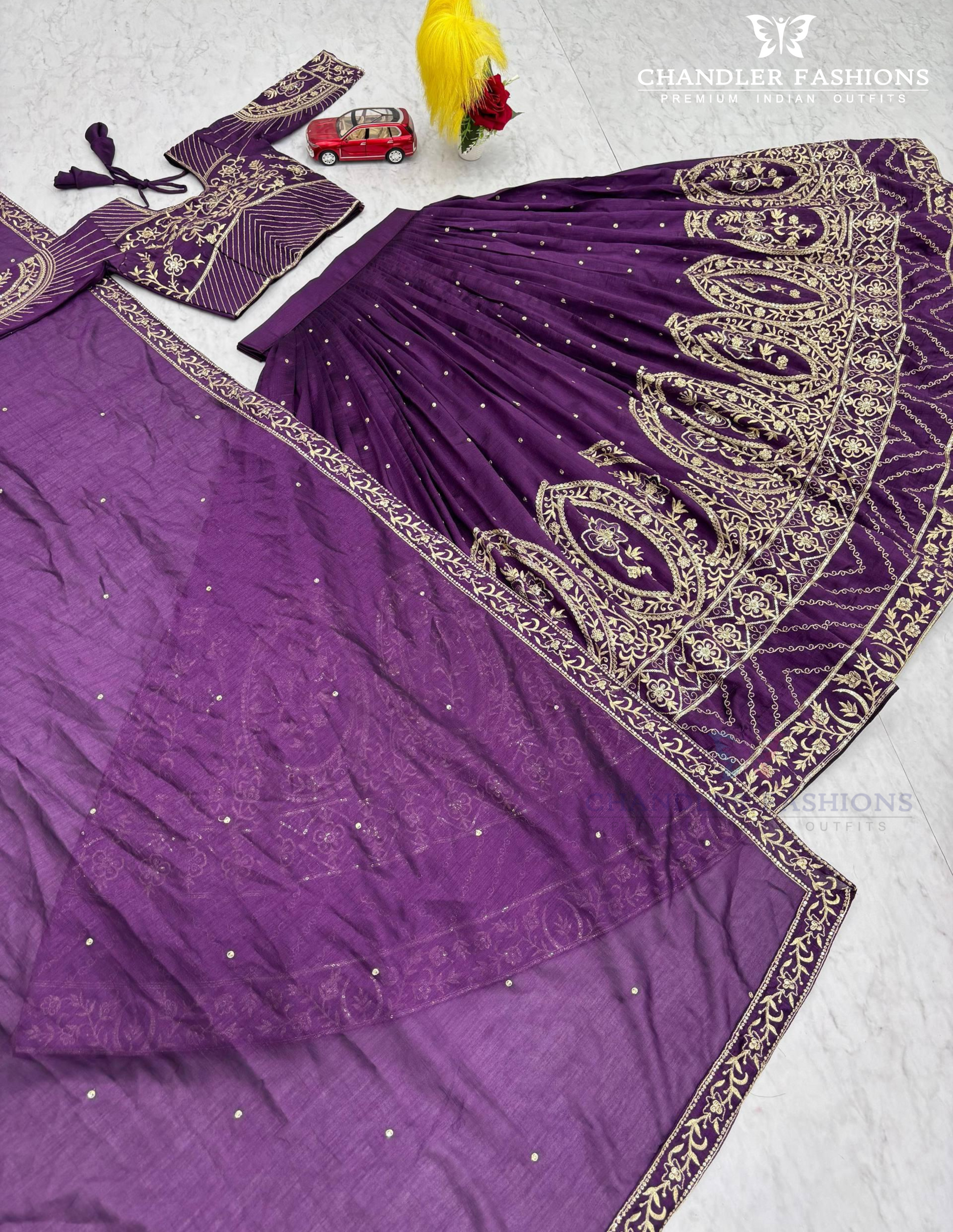 Amazing Purple Color Embroidery And Sequins Work Lehenga Choli In Tempe