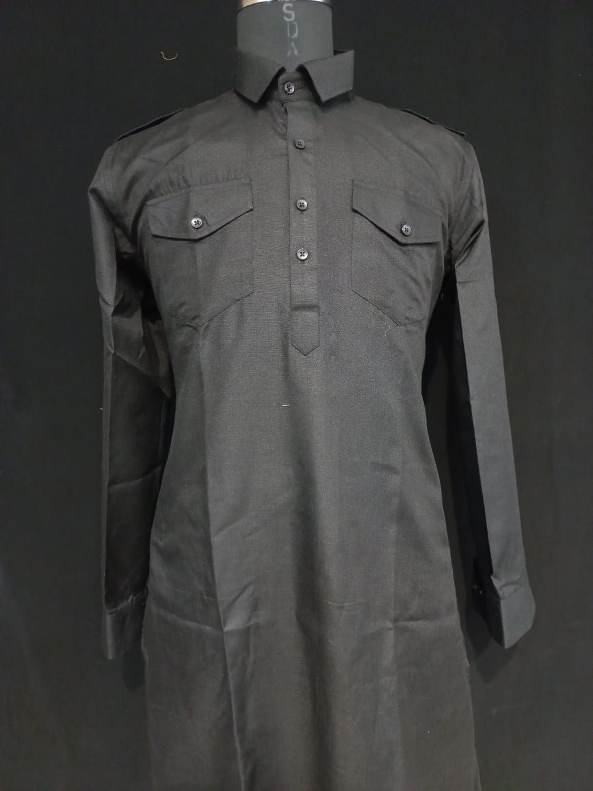 Attractive Black Color Swiss Cotton Men's Pathani Suits