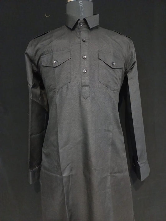 Attractive Black Color Swiss Cotton Men's Pathani Suits
