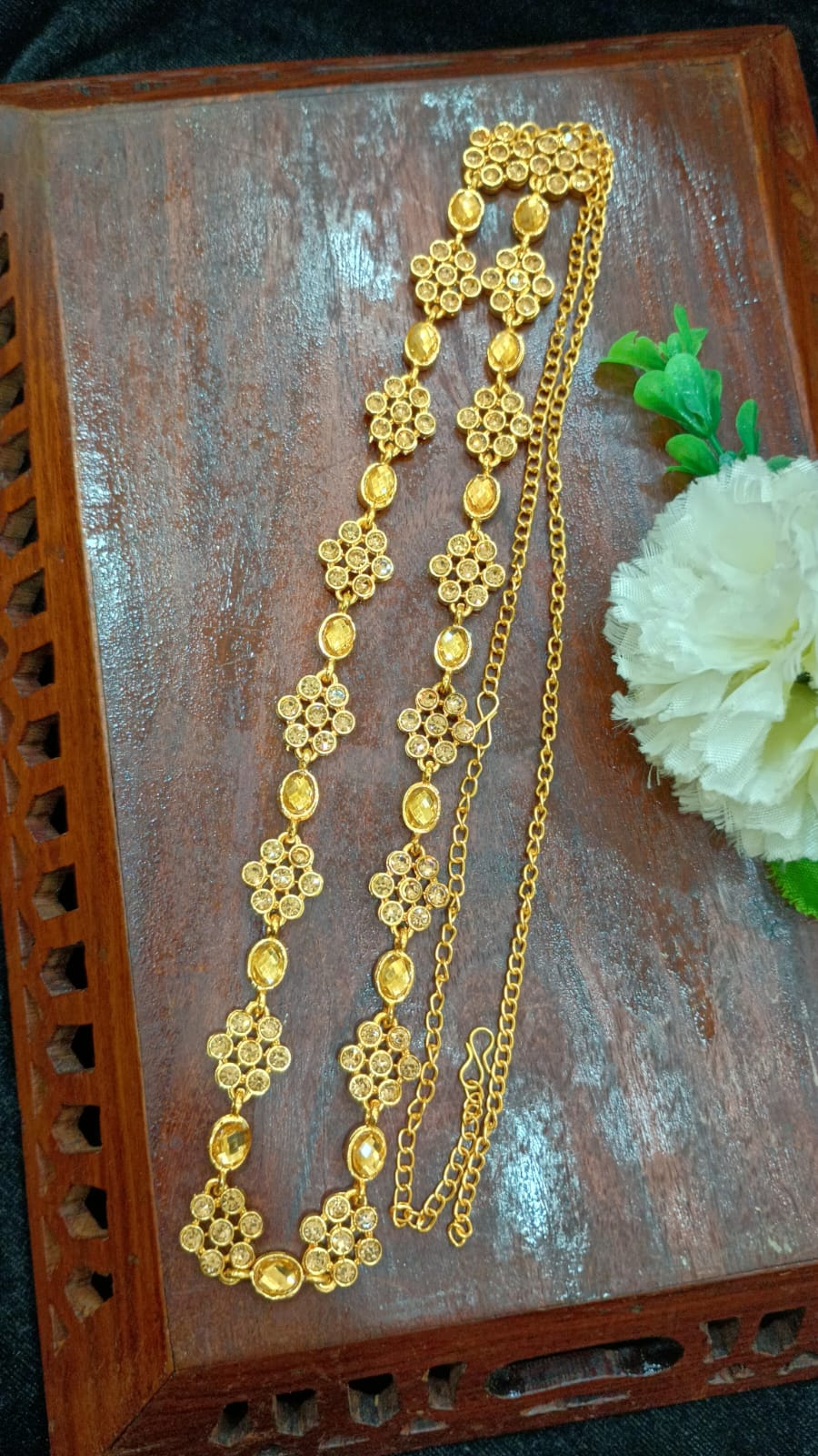 Golden Color Stone Worked Floral Designed Hip Chain Near Me