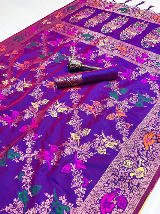 Charming Purple Color Heavy Silk Saree With Meenakari Work Pallu