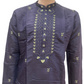 Delightful Dark Blue Color With Cotton Embroidery Work Kurta Suits For Men
