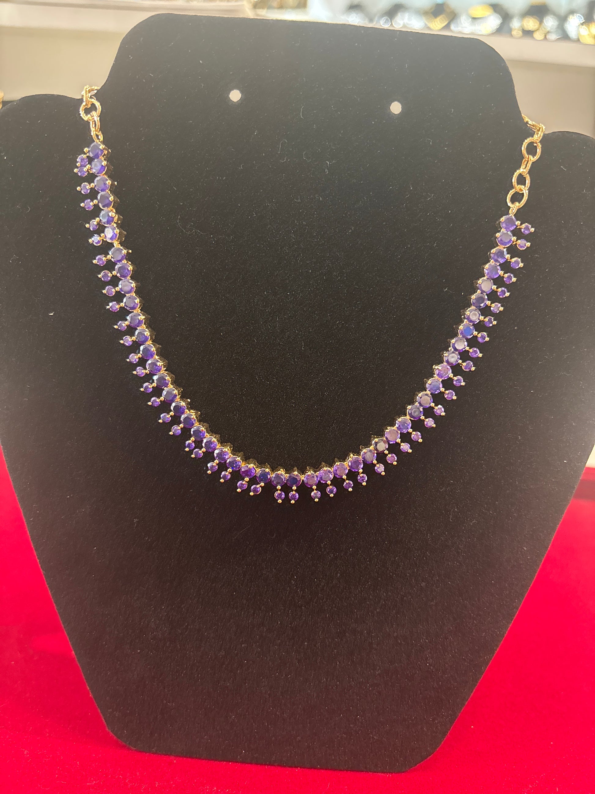 Attractive Purple Color Stones Gold Plated Necklace For Women