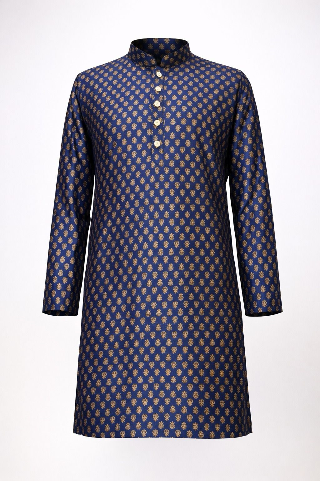 Amazing Blue Color Jacquard With Printed Work Kurta Suits For Men
