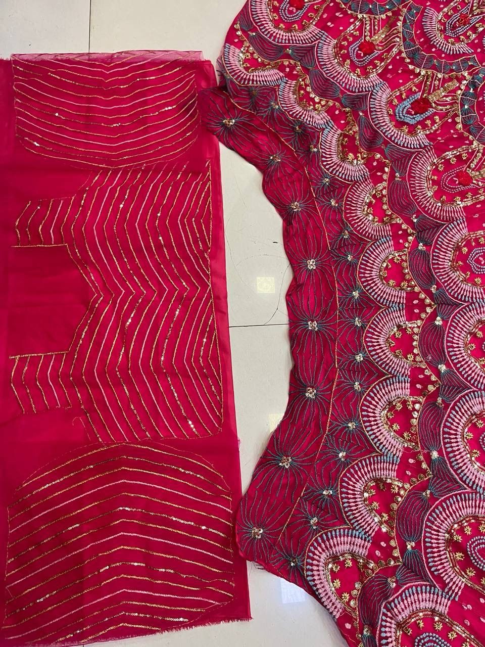 Red Color Net Pattern Stunning Red Color Soft Mono Net Thread Embroidery Work Lehenga Choli ...