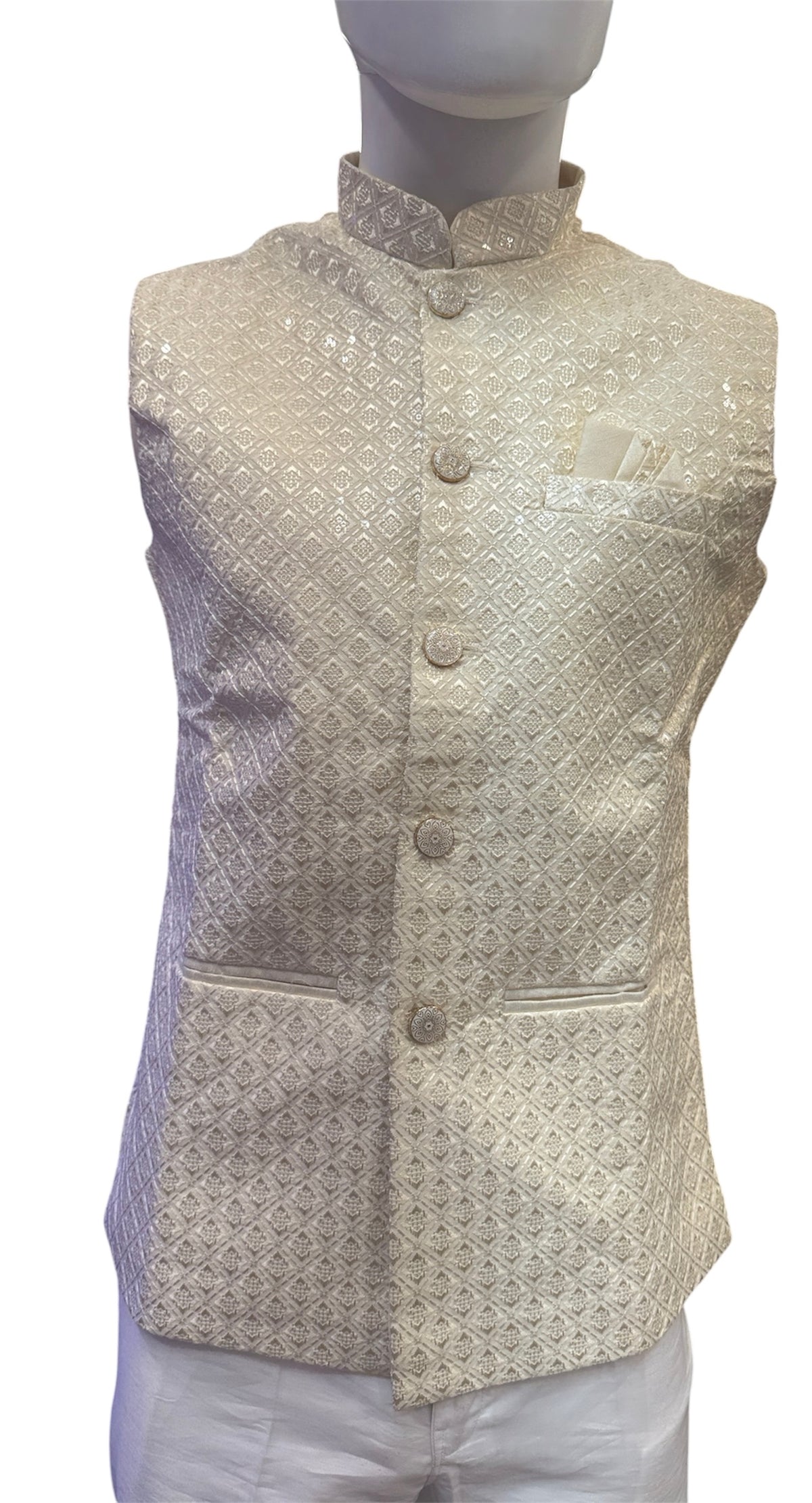 Beautiful Cream Color Men’s Jacket With Sequence Work