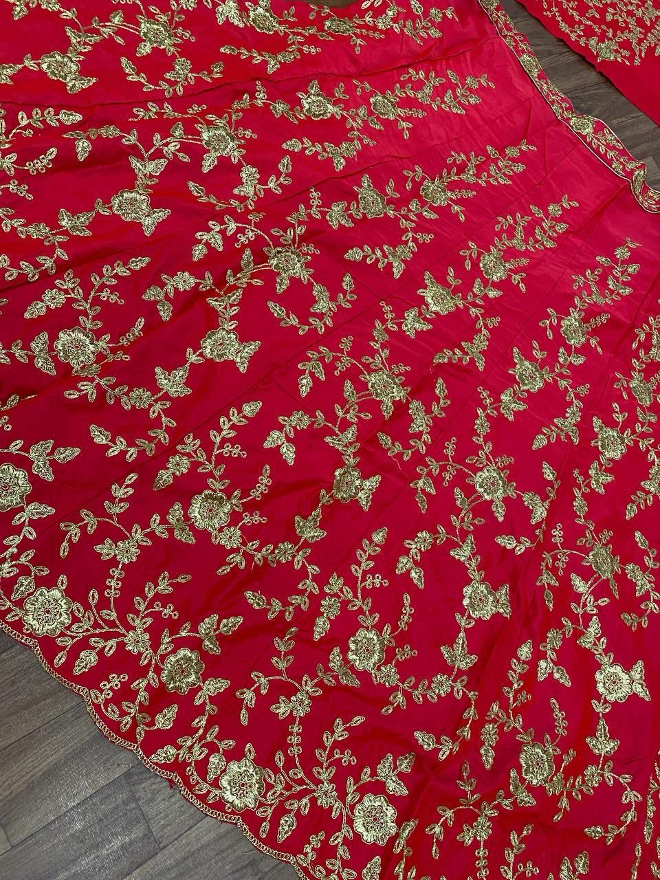 Attractive Red Color Designer Embroidered Satin Silk Lehenga Choli For Women In USA