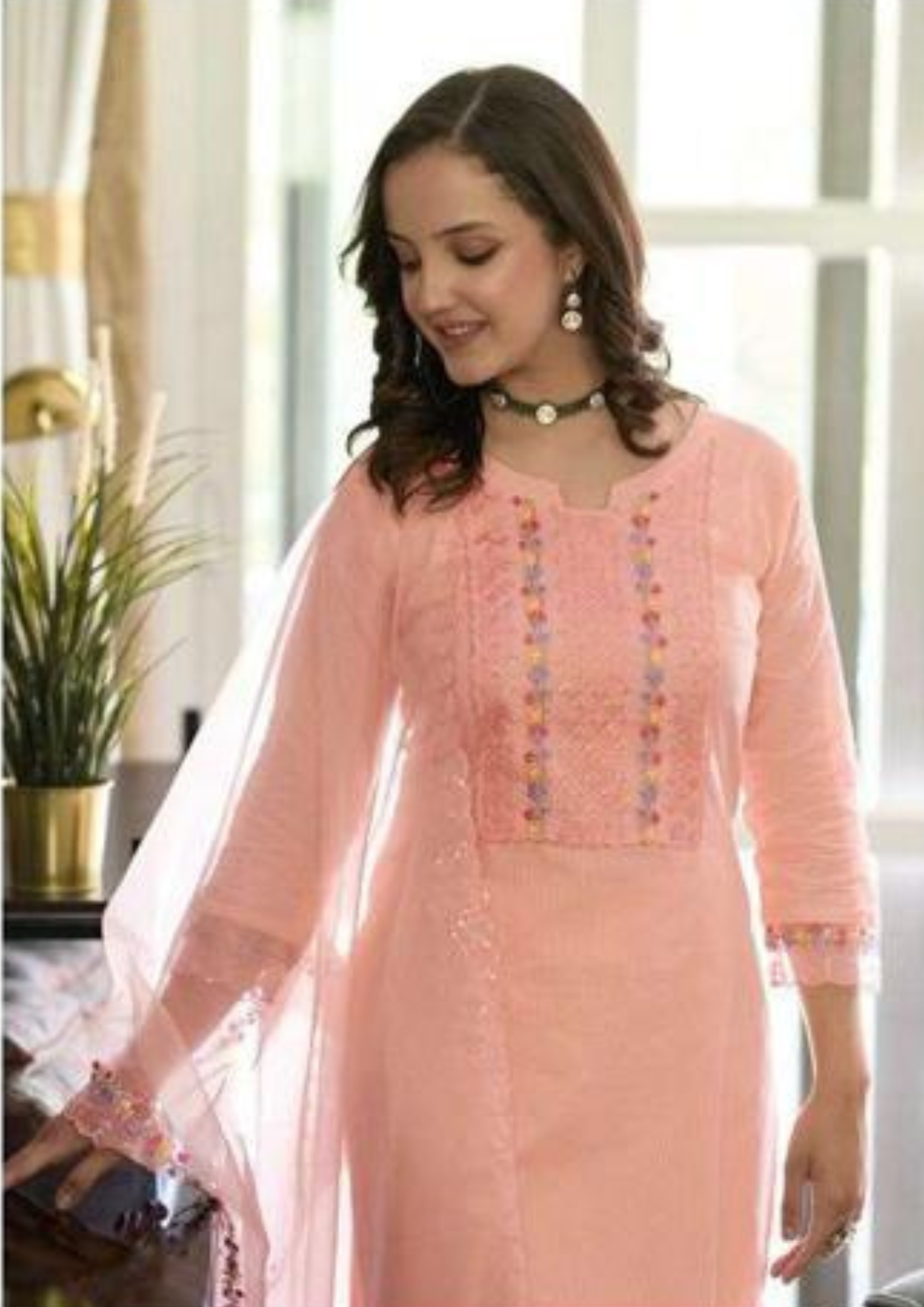 Charming Cotton Embroidery Work Kurti & Pant In Tempe