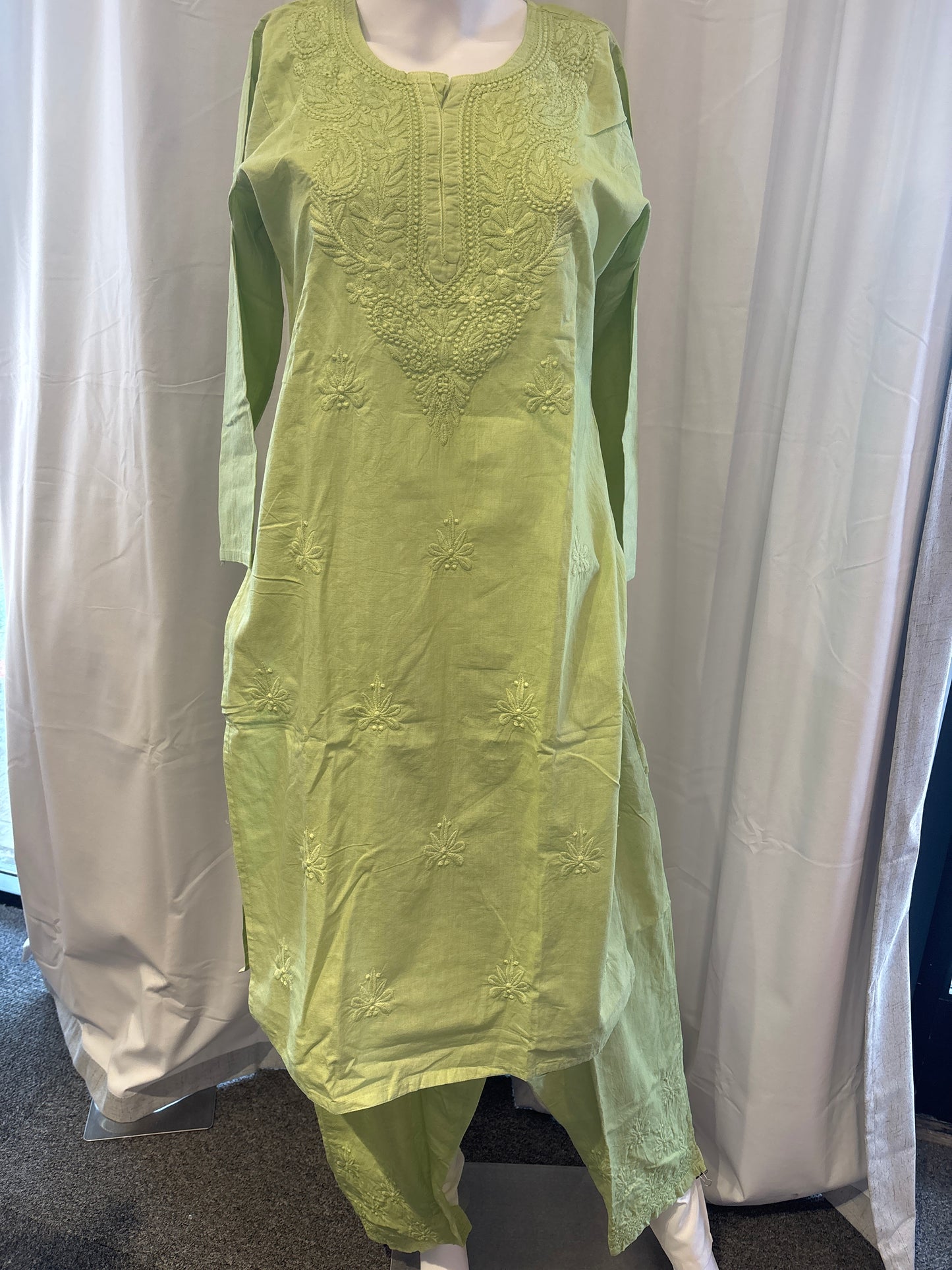 Charming Lime Green Color Cotton With Chikankari Work Palazzo Suits For Women