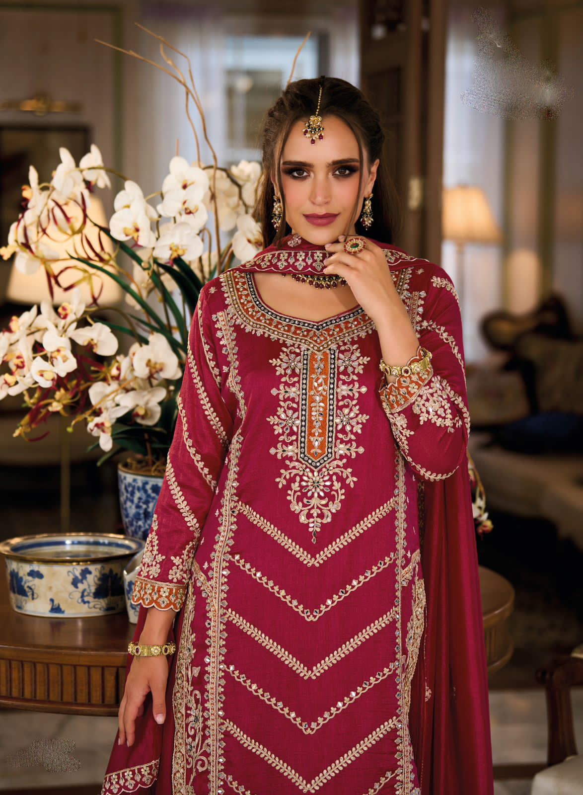 Dazzling Pink Color Premium Silk And Embroidery Work Sharara Suits With Dupatta For Women Near Me