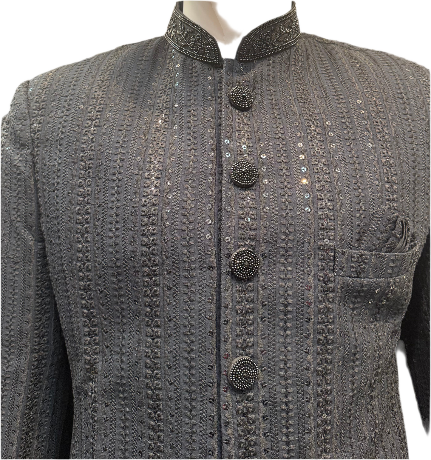 Premium Designer Vivaah Hand Embroidery Silk Sherwani Suit For Men - Black