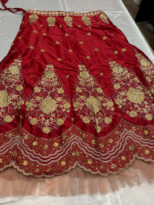 Elegant Maroon Color Malay Satin Silk Multi Needle Embroidery Work Lehenga Choli