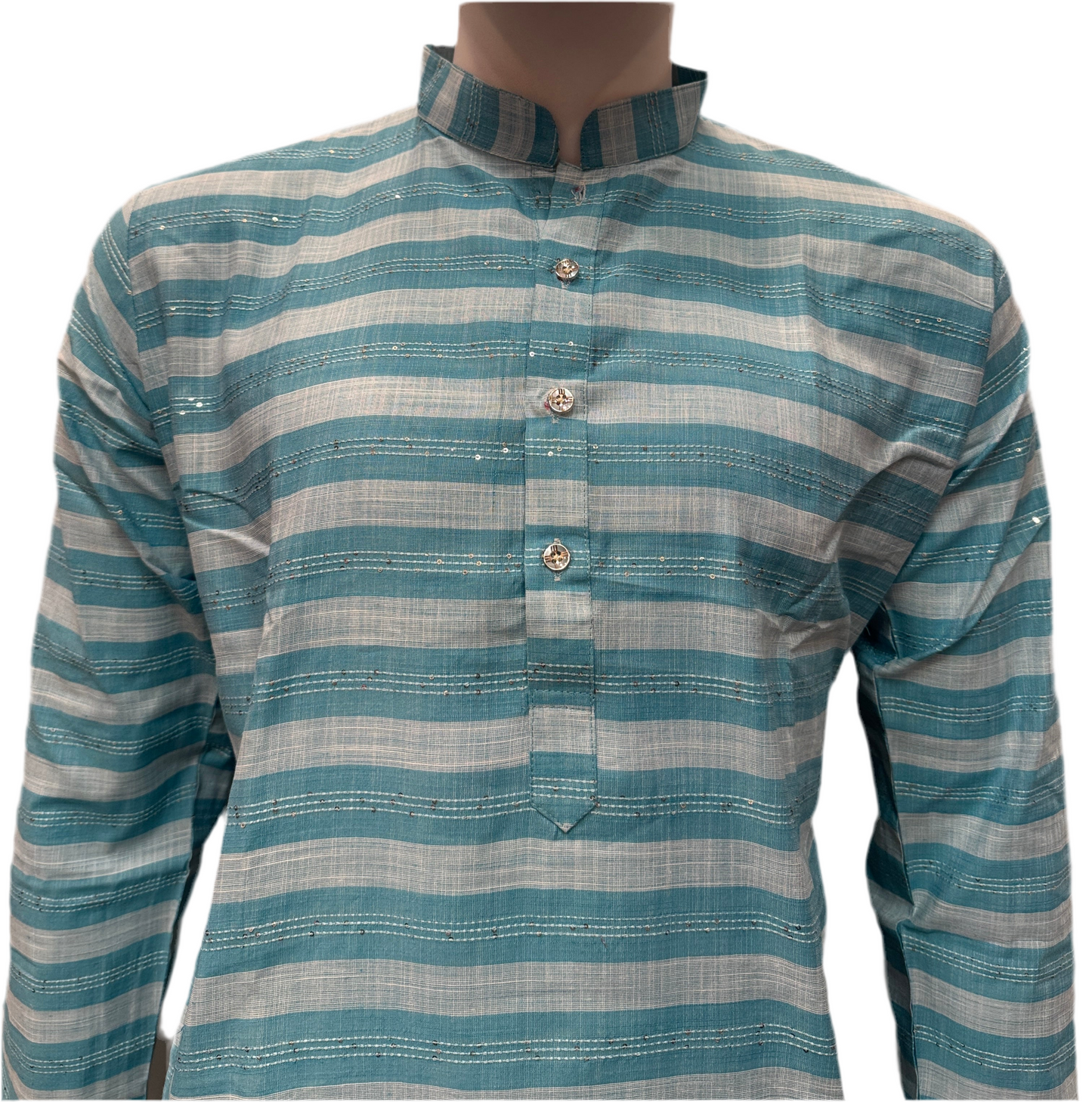 Delightful Sky Blue Color Cotton Kurta With Pajama For Men