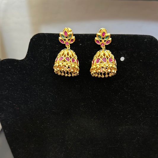 Beautiful Gold Plated Jumka Earrings With Multi Color Stones