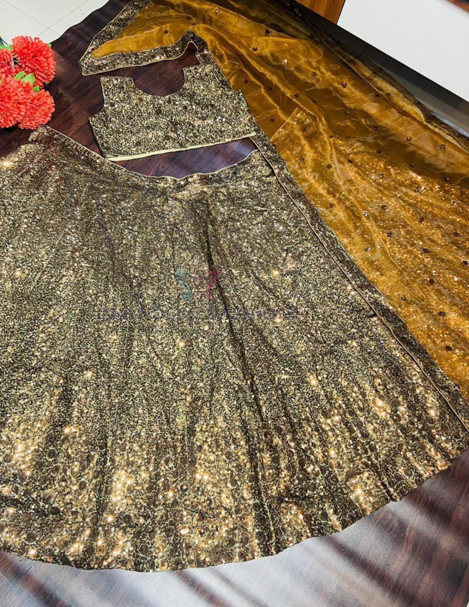 Golden Color Sequins Work Lehenga For Women In Mesa