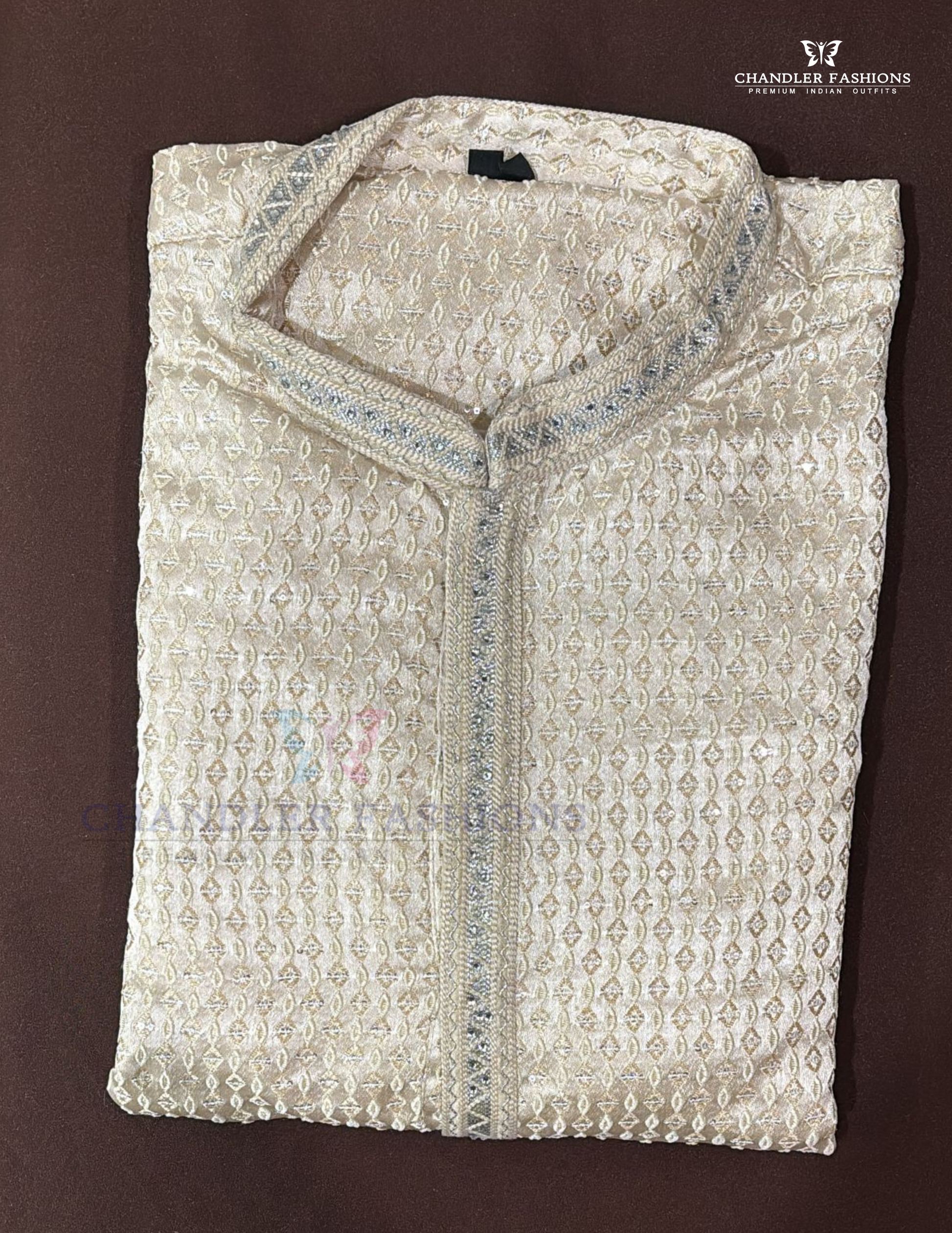 Stunning Cream Color Soft Silk With Embroidery And Sequins Work Kurta Suits For Men