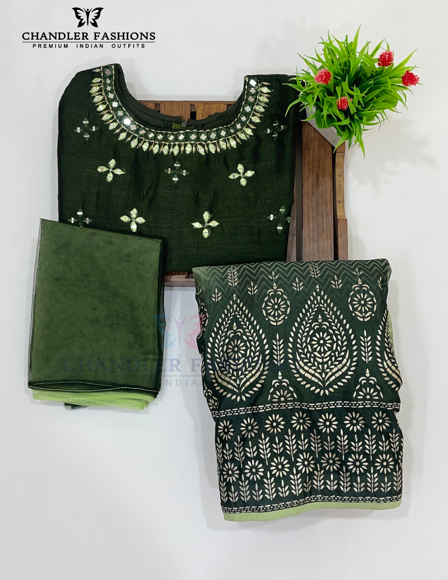 Dark Green Color Georgette With Embroidery And Mirror Work Choli Sets In USA
