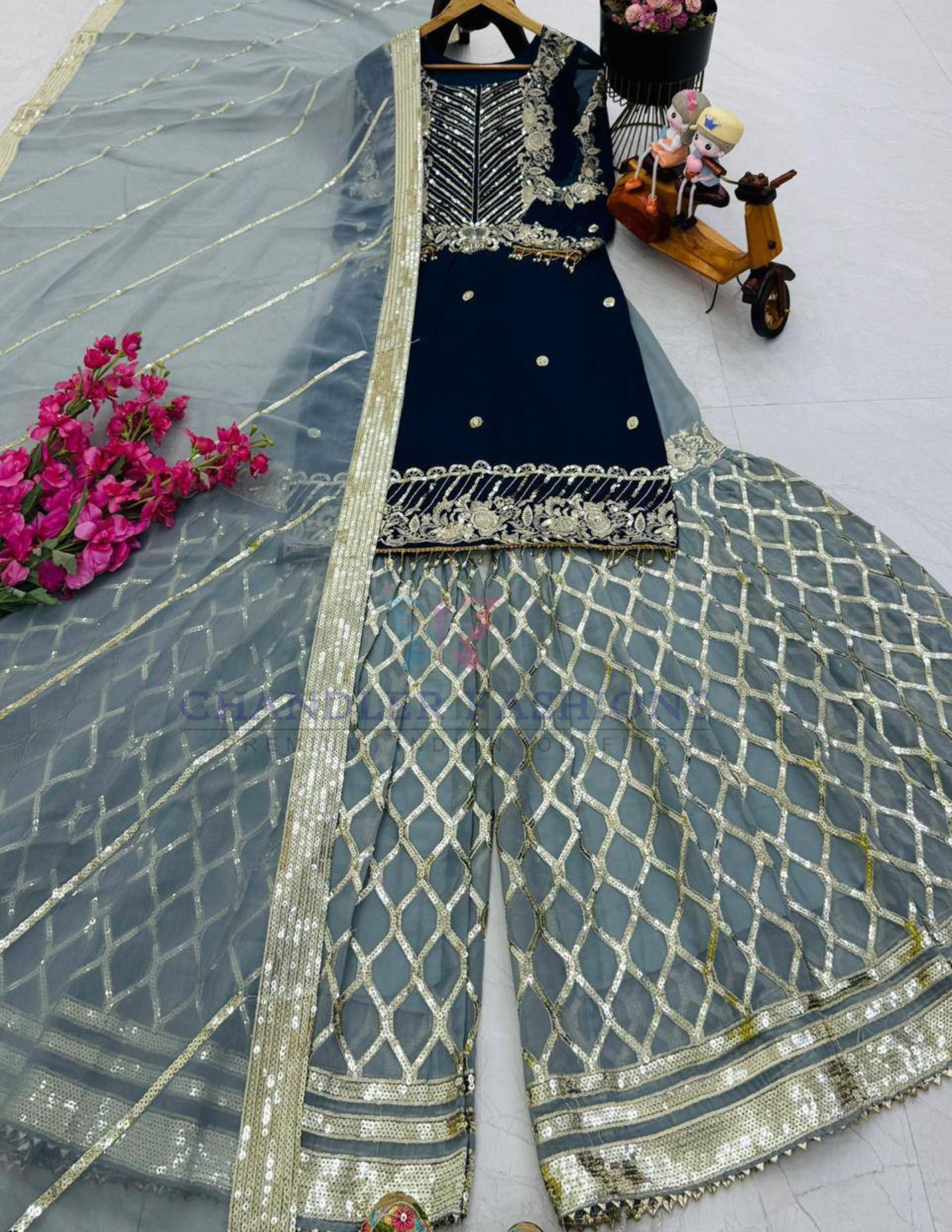 Blue Color Georgette With Embroidered Work Sharara Suits In Surprise