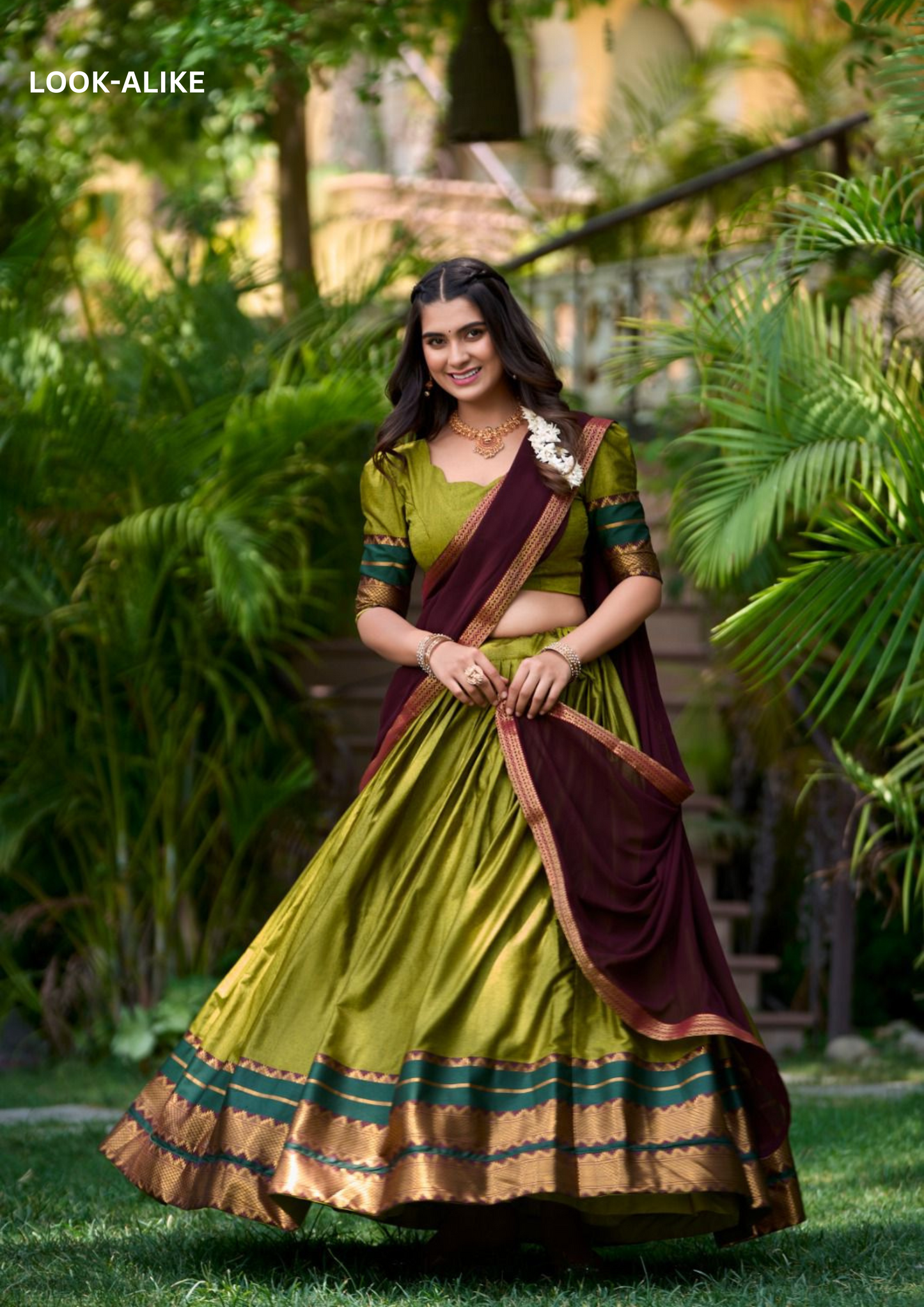 Elegant Olive Green Color Poly Cotton Weaving Border Lehenga Choli With Dupatta