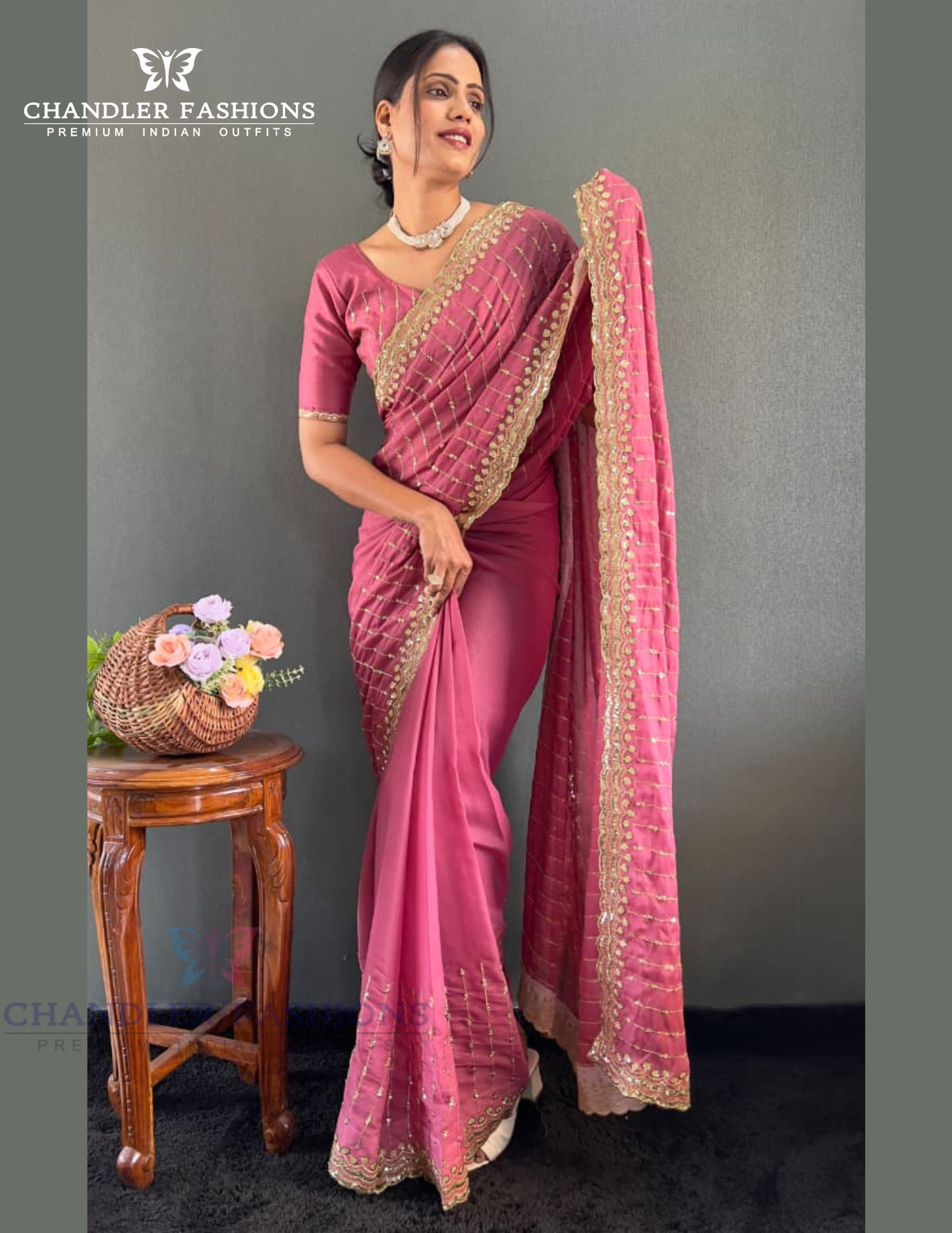 Pleasing Pink Color Georgette Silk Ready To Wear Saree Near Me