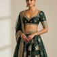 Green French Crepe With Thread Work Lehenga In USA
