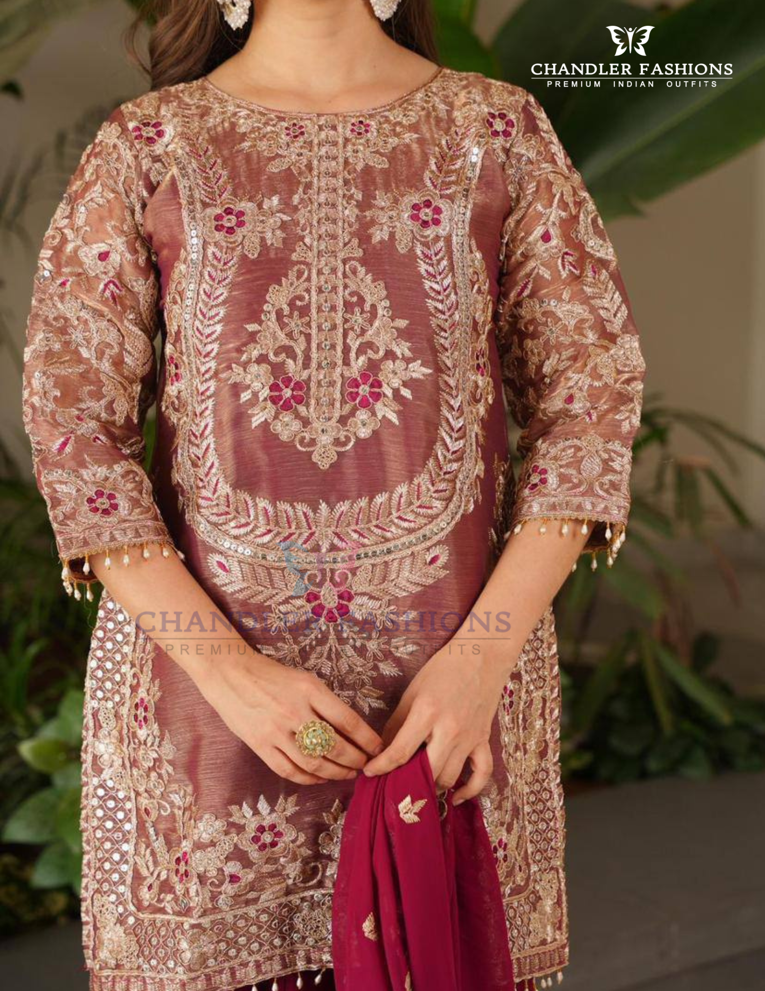 Maroon Color Crazy Silk Embroidery Sequins Work Palazzo Suits In Tempe
