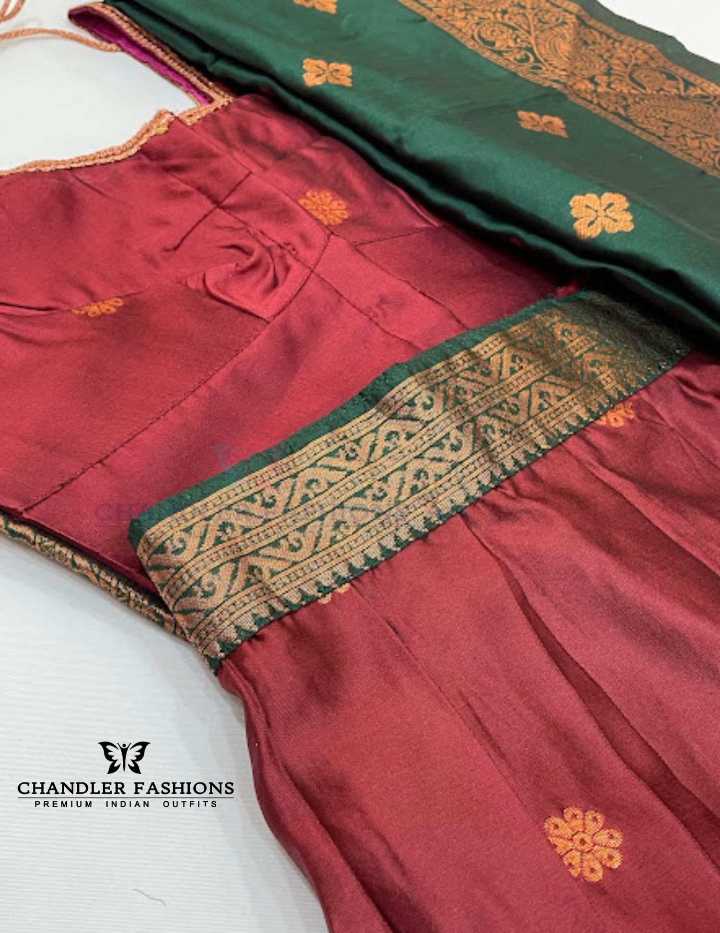 Dark Maroon Colored Art Silk Half Saree Sets In Mesa 
