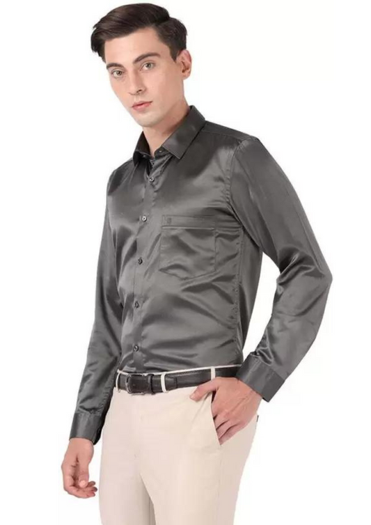 Heavenly Grey Color Full Sleeve Silk Shirt For Men