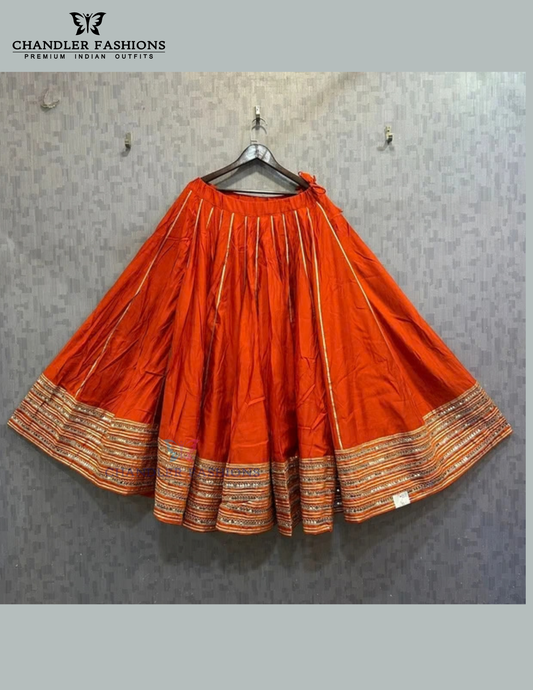 Amazing Orange Color Rayon With Sequins Work Skirts For Women