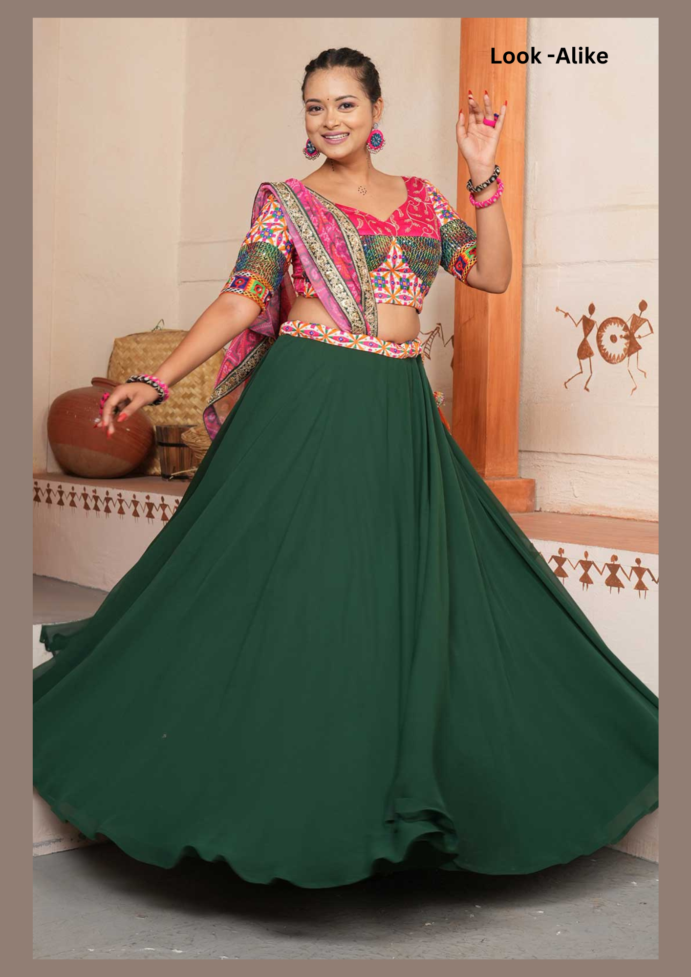 Gorgeous Green Color Lehenga With Pink Color Dupatta For Women