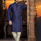 Beauteous Navy Blue Color Dupion Silk Lace Work With Pajama Set For Men's Kurta