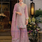 Appealing Lavender Color Shimmer With Embroidery Work Palazzo Suits And Dupatta