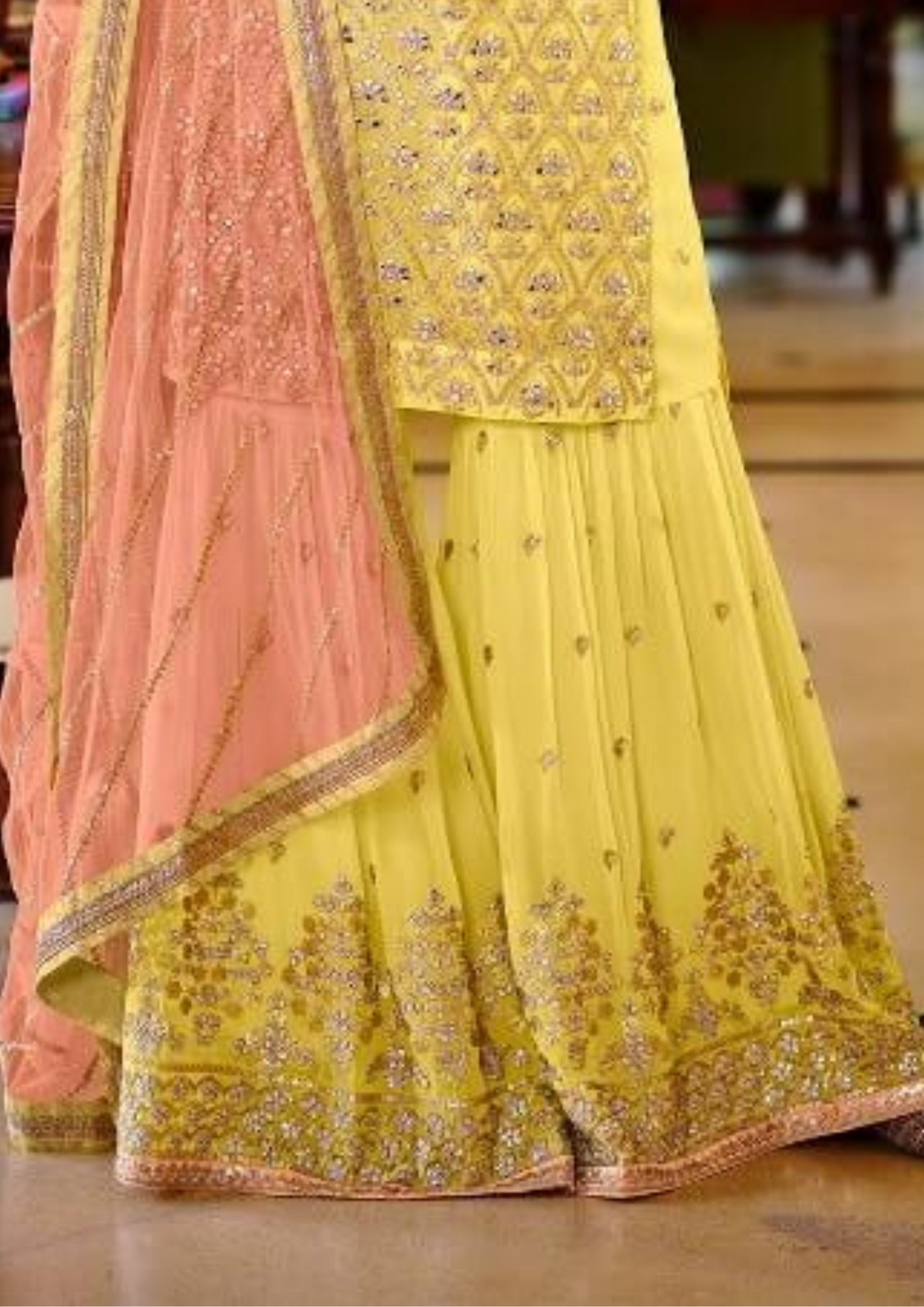 Pretty Yellow Color Faux Georgette Palazzo Suits With Dupatta In Chandler