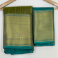 Olive Green Color Pure Kanchi Silk With Gold Zari Work Saree In USA