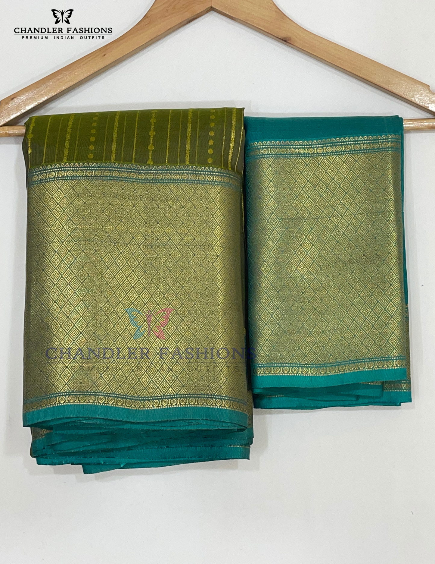 Olive Green Color Pure Kanchi Silk With Gold Zari Work Saree In USA