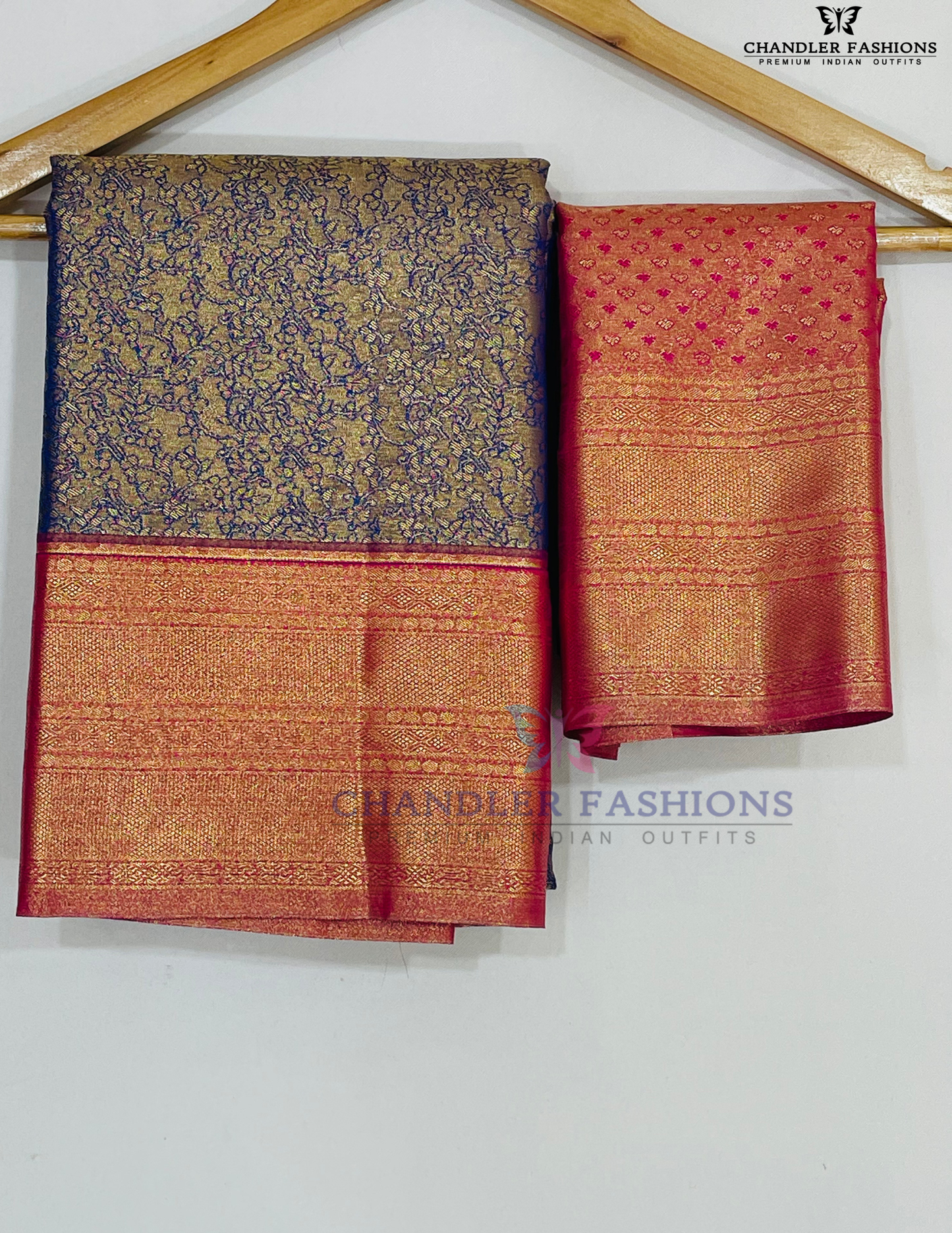 Blue Color Pure Kanchi Silk With Gold Zari Work Saree In USA