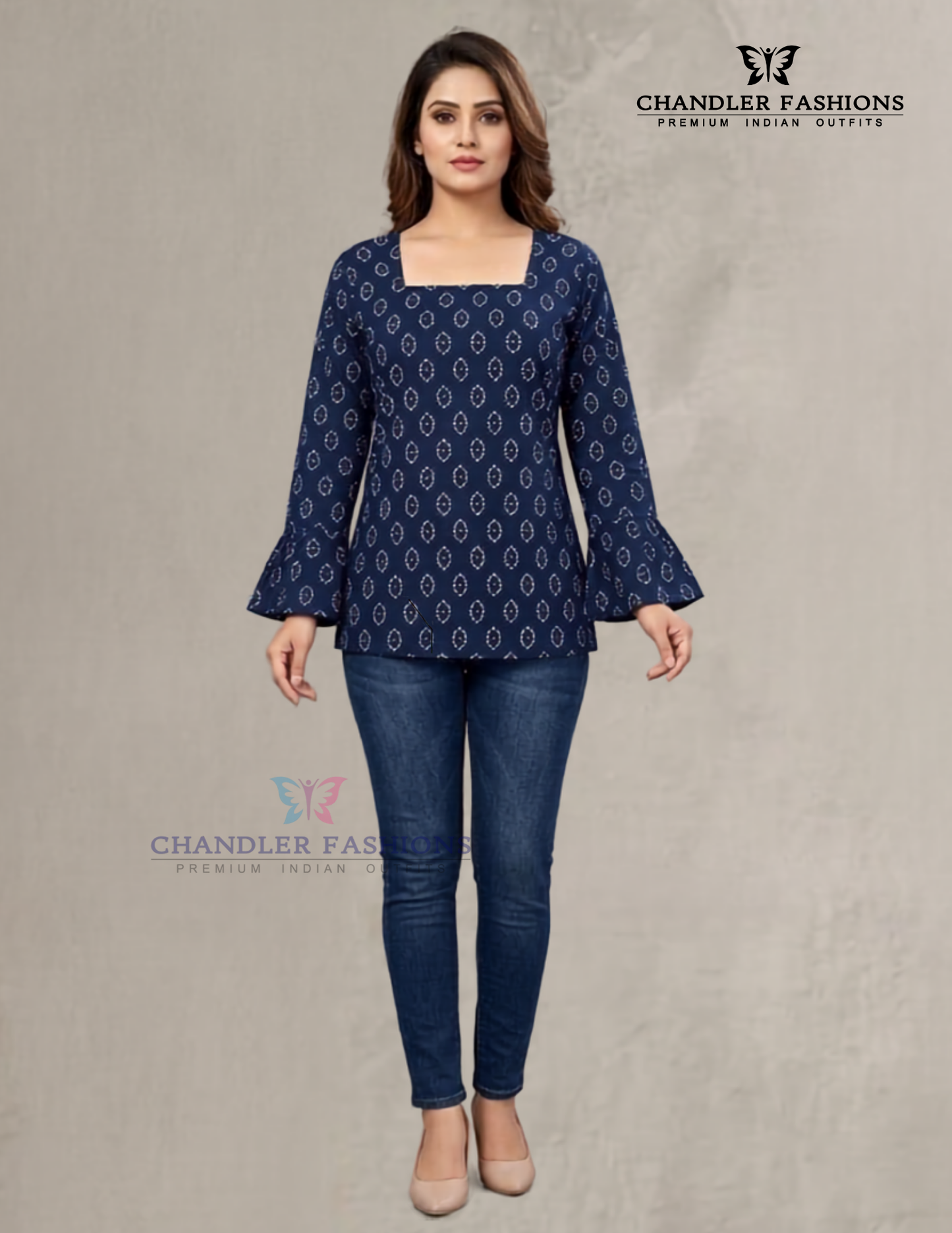Alluring Blue Color Cotton Short Kurti For Women