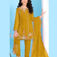 Elegant Mustard Yellow Color Georgette With Embroidery And Sequins Work Palazzo Suits For Girls