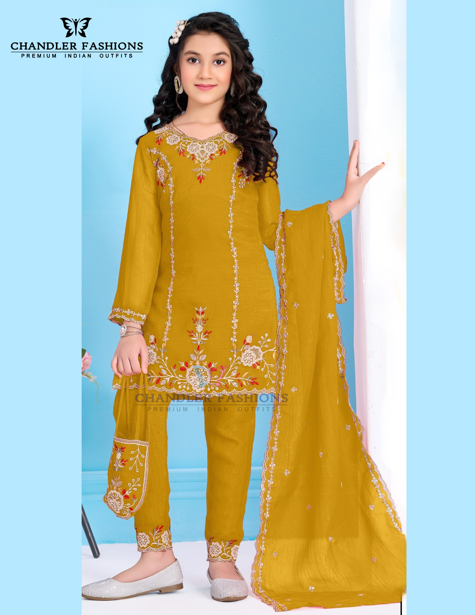 Elegant Mustard Yellow Color Georgette With Embroidery And Sequins Work Palazzo Suits For Girls