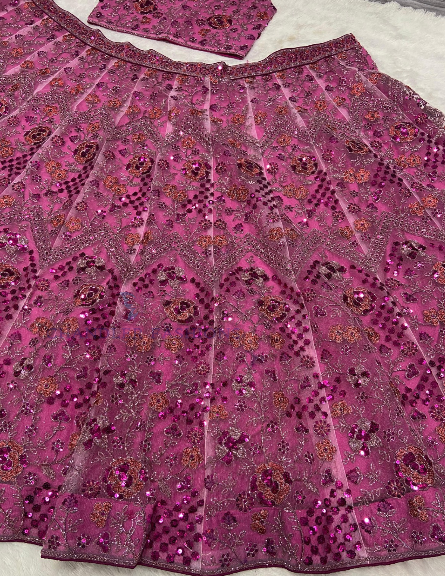Pink Color Embroidery And  Sequins Work Lehenga In Suncity