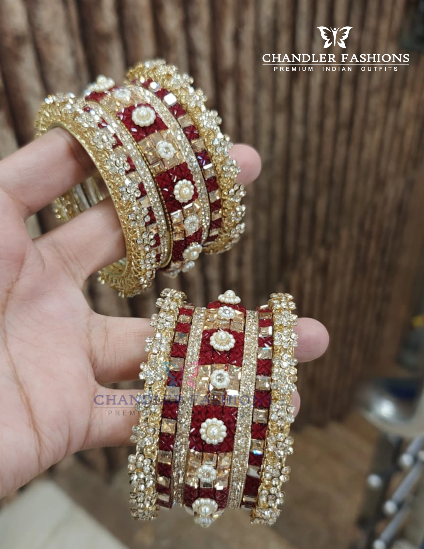 Metal Bangles Set With White And Maroon Stones In USA